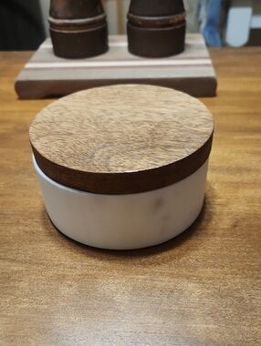 Threshold Marble&wood Salt Cellar with wooden lid.